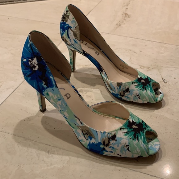 Unisa Shoes - Unisa Women’s Floral Fabric Heels In Blue/Green Size 9